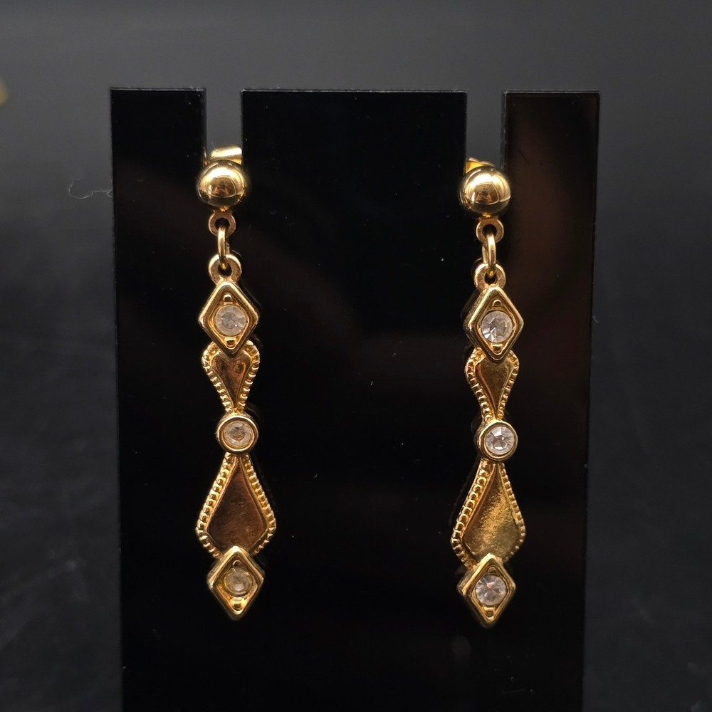 Avon Gold Tone Dangle Rhinestone Earrings Pierced